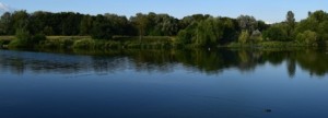 A view of the Lodge Lake angling venue in Milton Keynes on a summer day