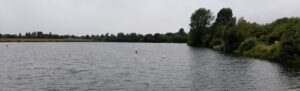 Looking across Bray Lake on a cloudy summer day, a tree-lined bank is visible on the right and centre.