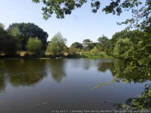 A view across Lamorbey Park Lake fishing venue on a summer day