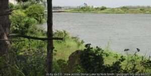 A view across Stonar Lake fishing venue in Kent on a summer day