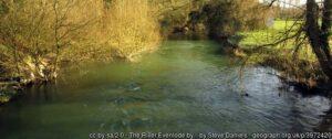 The River Evenlode angling venue seen on a bright winter day