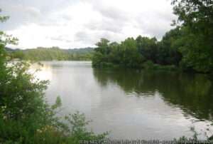 Looking across Haysden Lake near Tonbridge on a sunny summer day