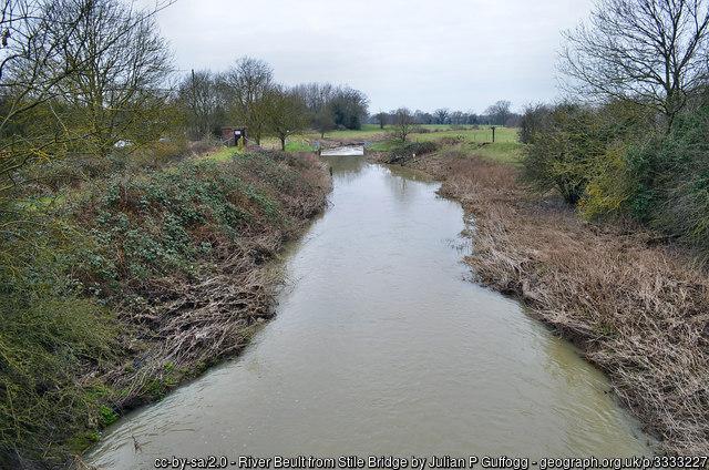 A view of the River Beult fishing venue at Stile Bridge on a winter day