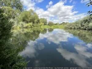 Looking across the River Cherwell fishing venue on a sunny summer day