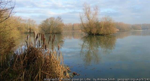 A view of a Marlow Angling Club fishery at Little Marlow on a bright winter day